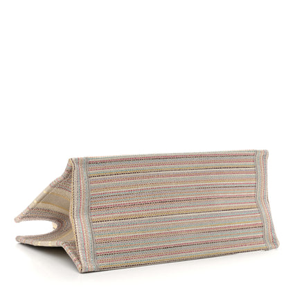 Christian Dior Canvas Embroidered Medium Stripes Book Tote Beige Multicolor 4 of 10