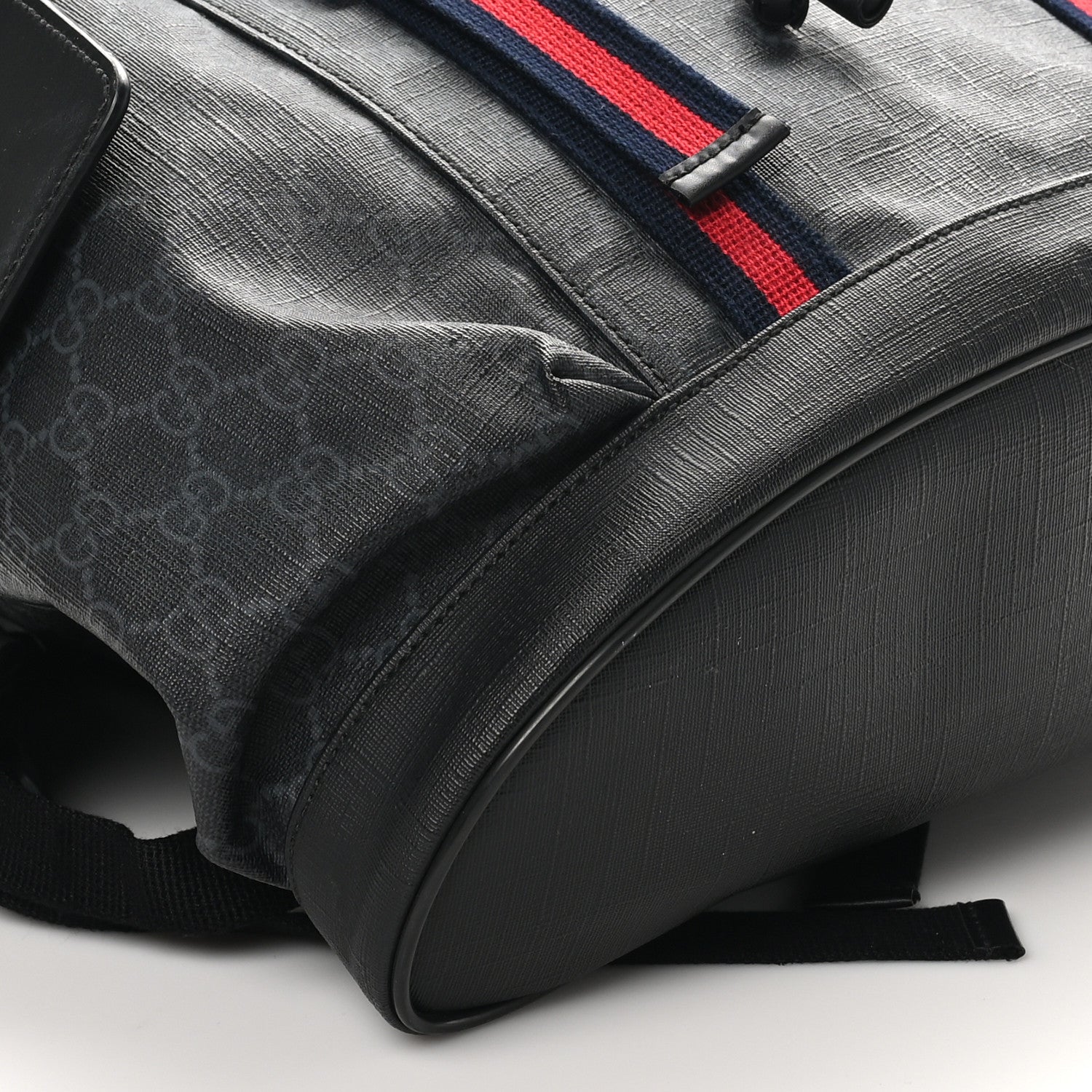Gucci Soft GG Supreme Monogram Calfskin Web Double Buckle Backpack Black 9 of 10