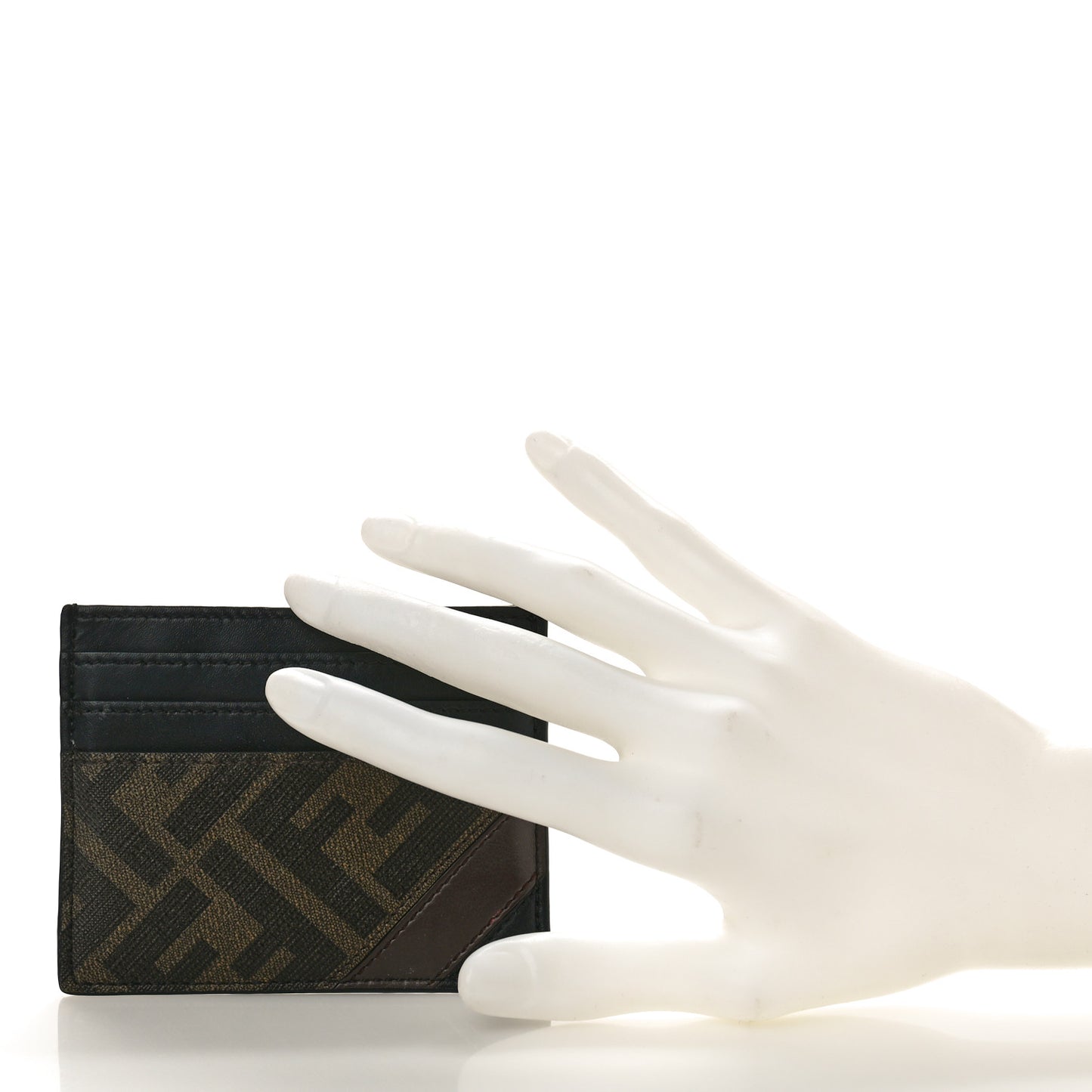 Glazed Fabric Vitello Liberty FF 1974 Diagonal Card Holder Tobacco Black