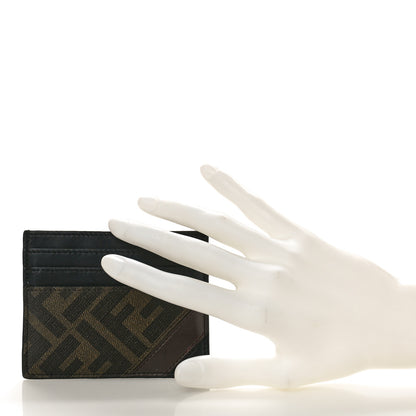 Fendi Glazed Fabric Vitello Liberty FF 1974 Diagonal Card Holder Tobacco Black 2 of 8