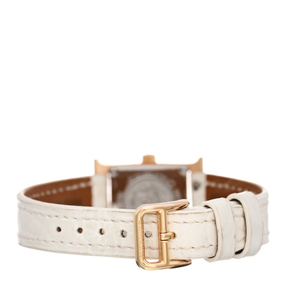 Hermes Stainless Steel Alligator Diamond Mother of Pearl 17.2mm Heure H Hour Quartz Watch Blanc 3 of 5