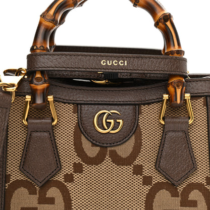 Gucci Monogram Jumbo GG Textured Dollar Calfskin Mini Diana Tote Bag Camel Ebony New Acero 8 of 10