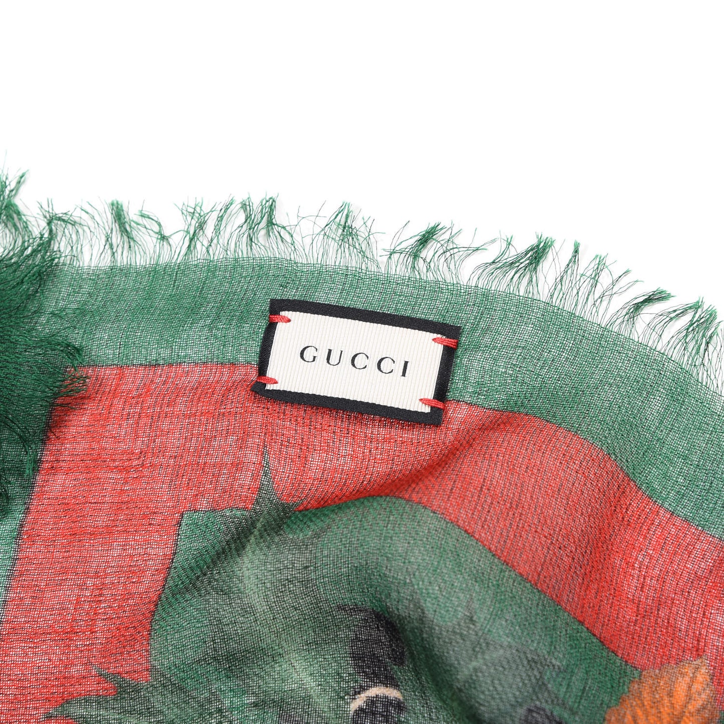 Wool Silk Floral Web Square Scarf Black Dark Green