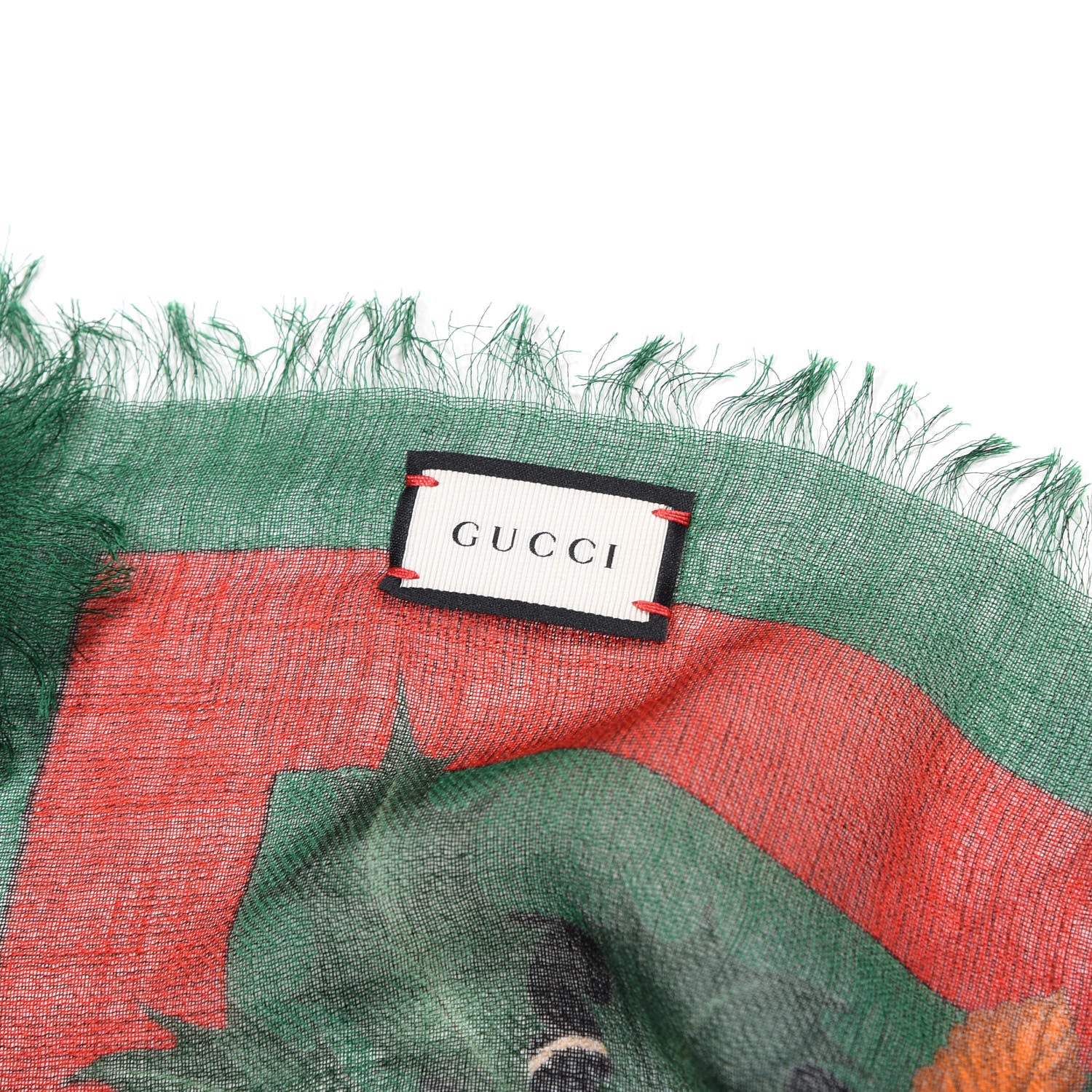 Gucci Wool Silk Floral Web Square Scarf Black Dark Green 4 of 4