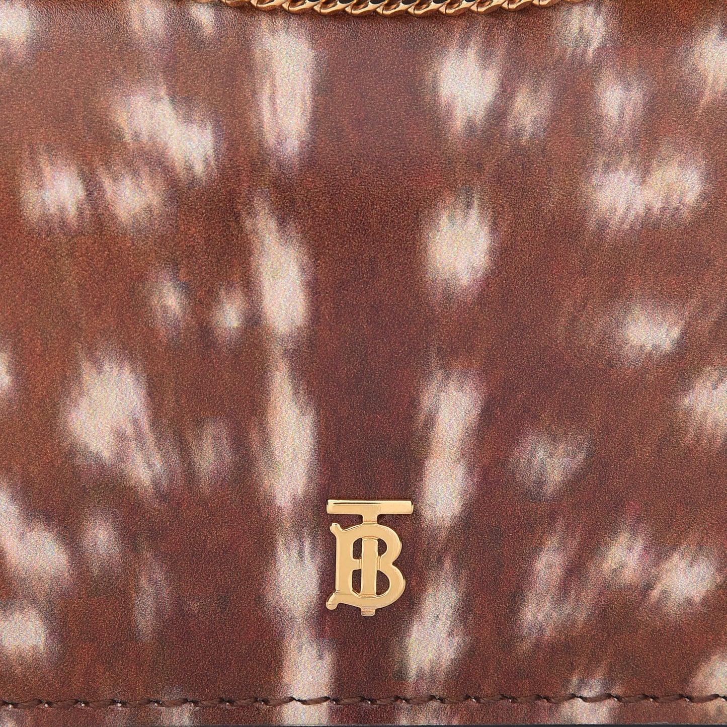 Calfskin Deer Printed Jessie Chain Card Case Malt Brown