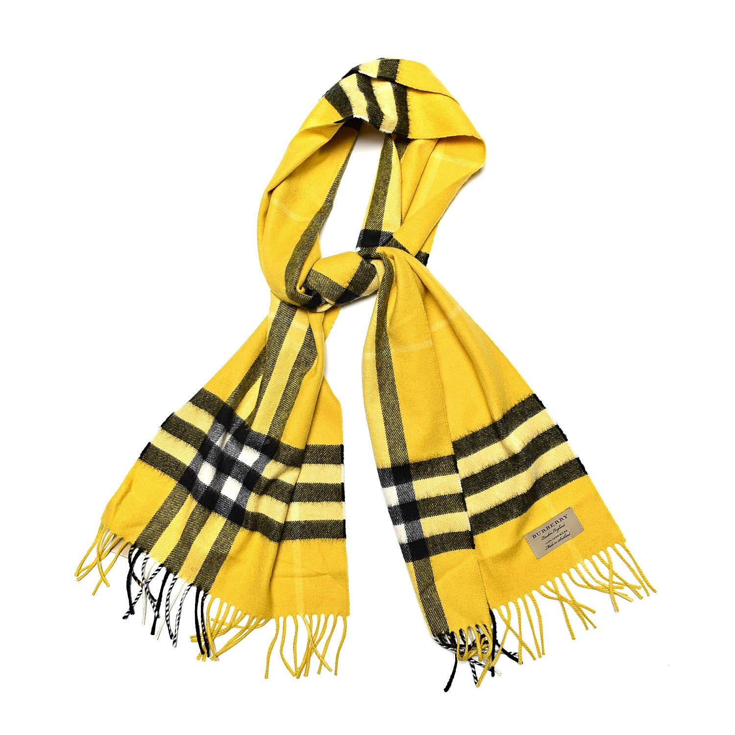 Burberry Cashmere Giant Check Fringe Scarf Yellow 1 of 5