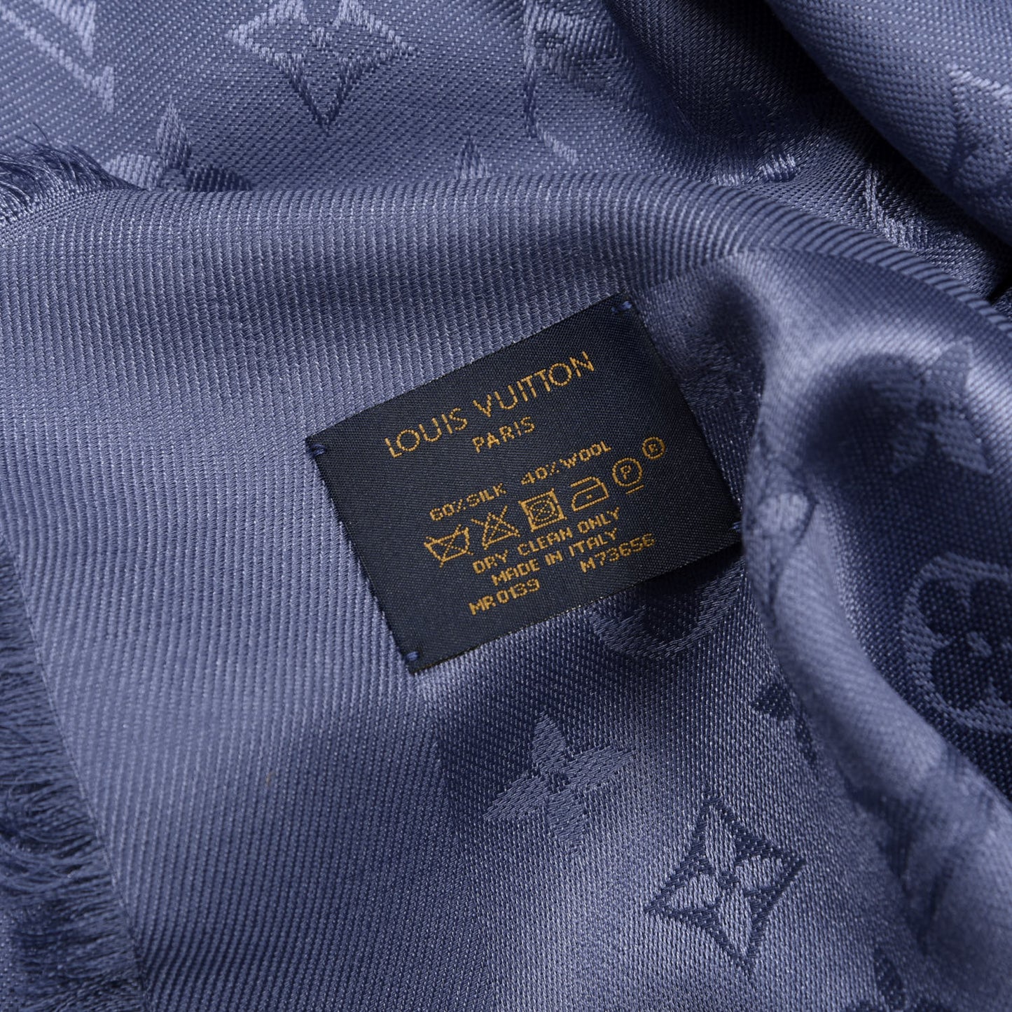Wool Silk Monogram Shawl Night Blue