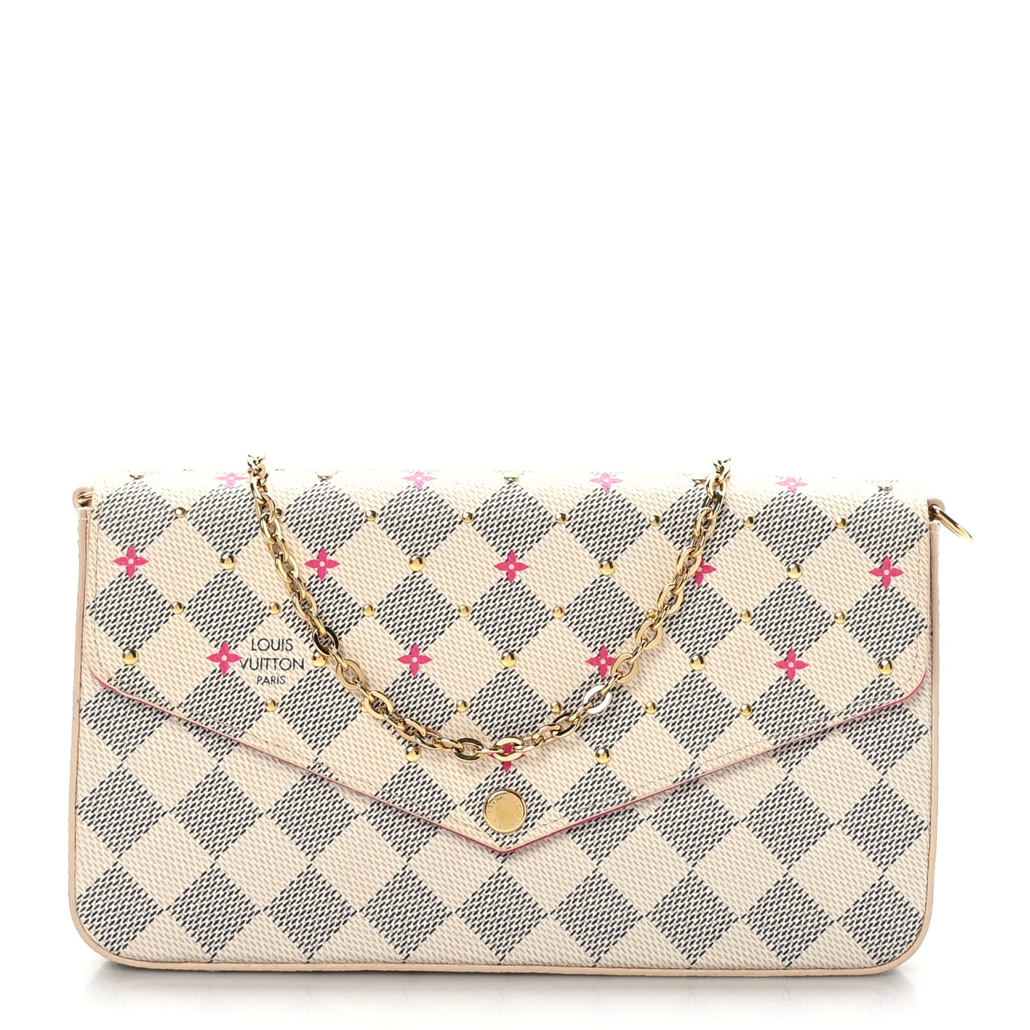 Damier Azur Studded Pochette Felicie Chain Wallet Fuchsia