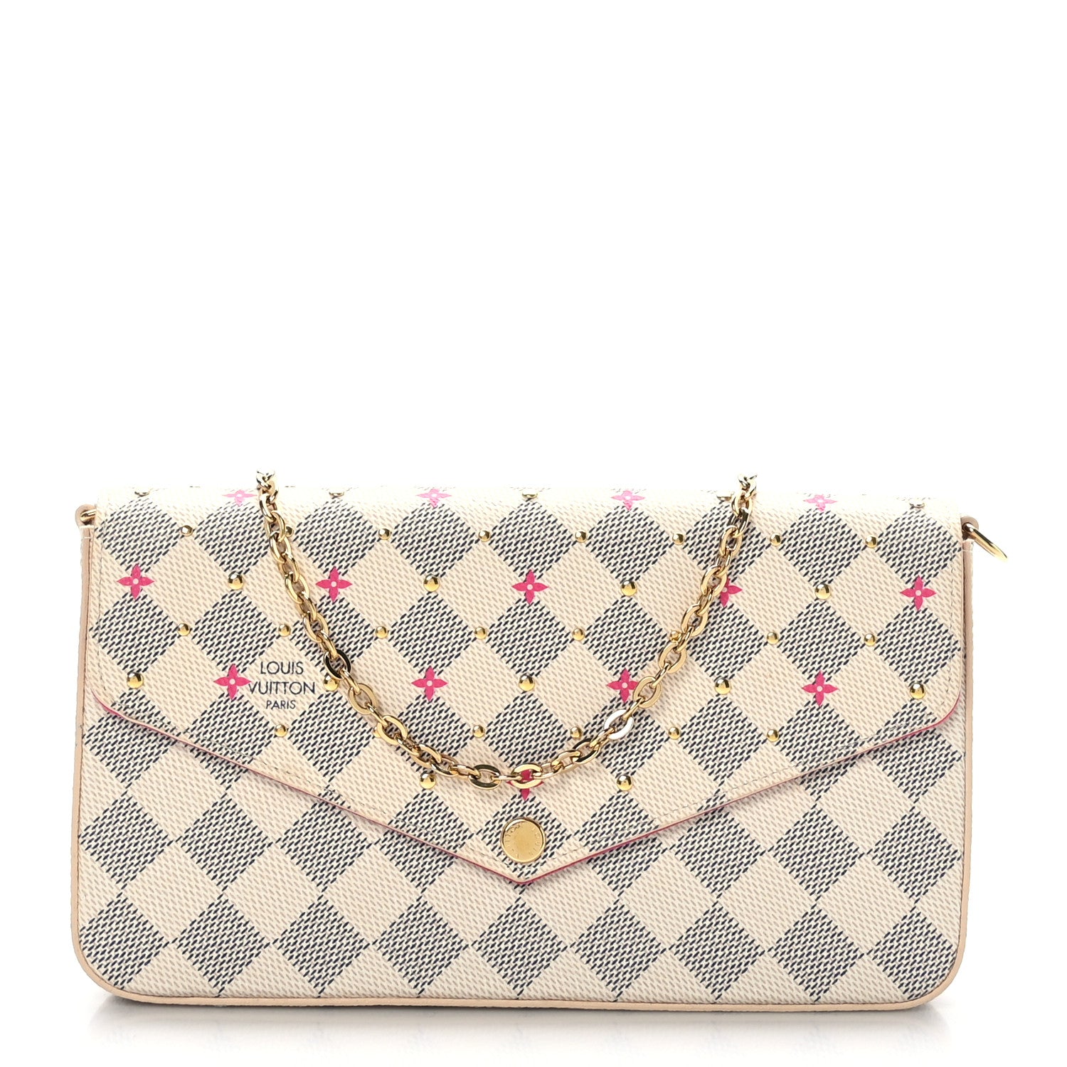 Louis Vuitton Damier Azur Studded Pochette Felicie Chain Wallet Fuchsia 3 of 9