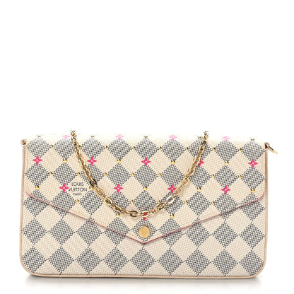 Louis Vuitton Damier Azur Studded Pochette Felicie Chain Wallet Fuchsia 3 of 9