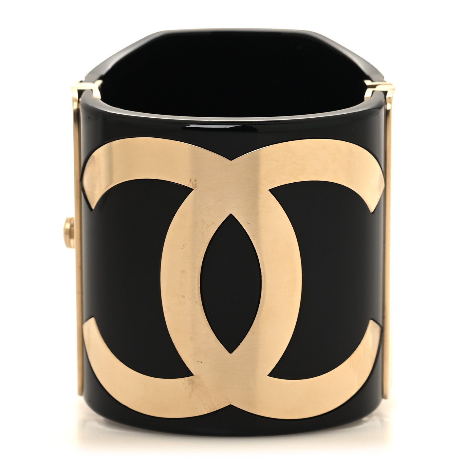 Chanel Resin CC Cuff Bracelet Golden Black 1 of 5
