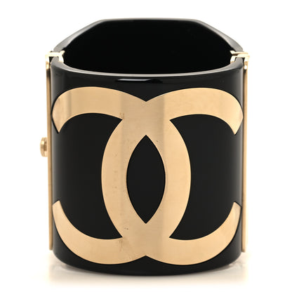 Chanel Resin CC Cuff Bracelet Golden Black 1 of 5