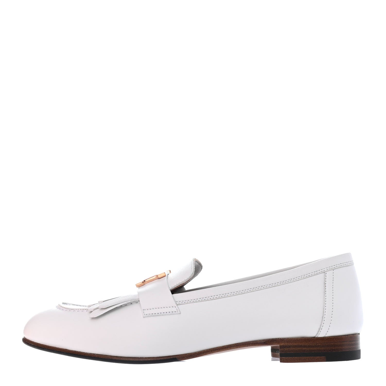 Hermes Calfskin Womens Royal Loafers 37.5 White 1 of 4