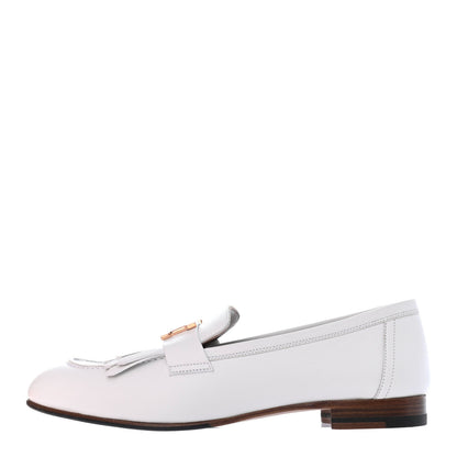 Hermes Calfskin Womens Royal Loafers 37.5 White 1 of 4