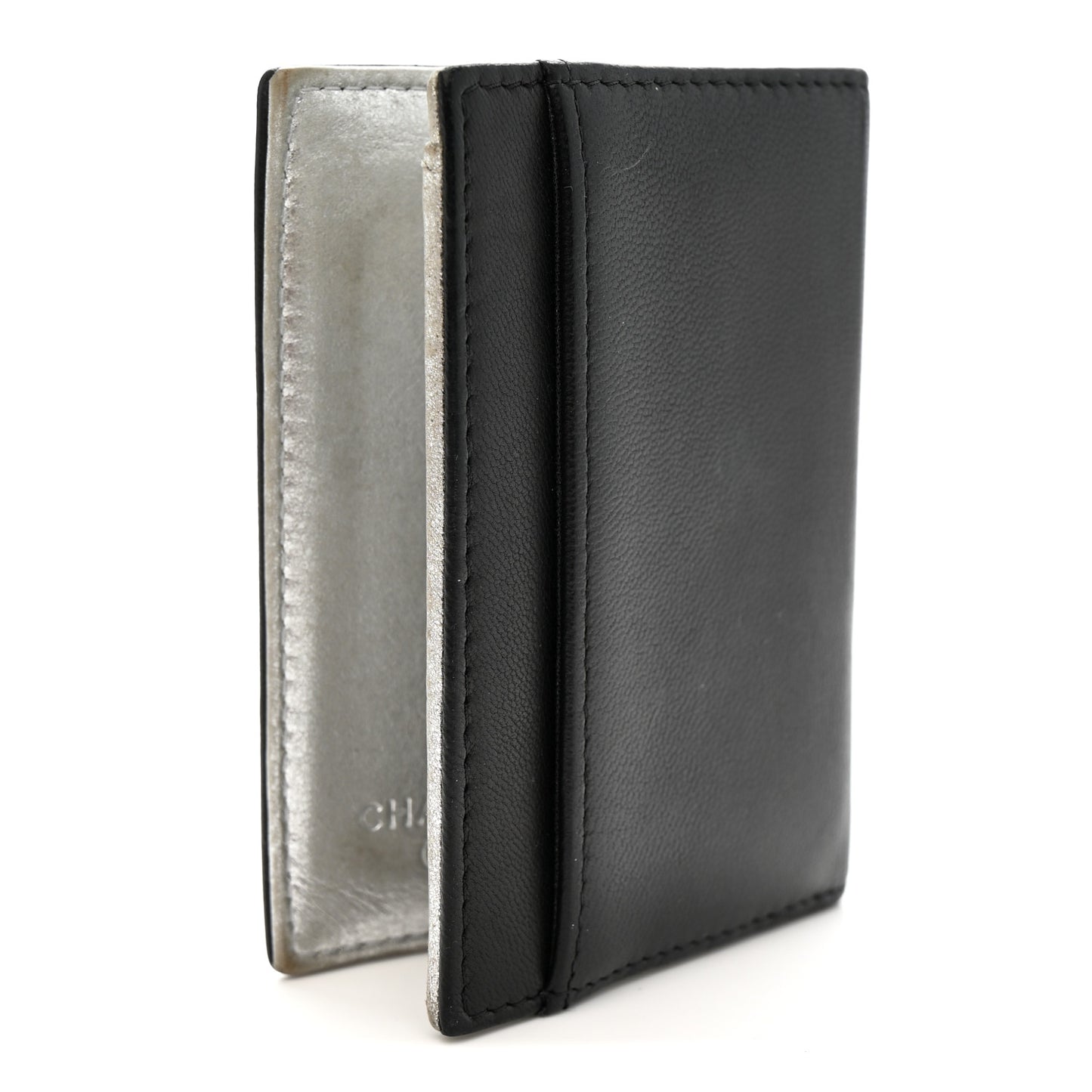 Calfskin Card Holder Black Silver