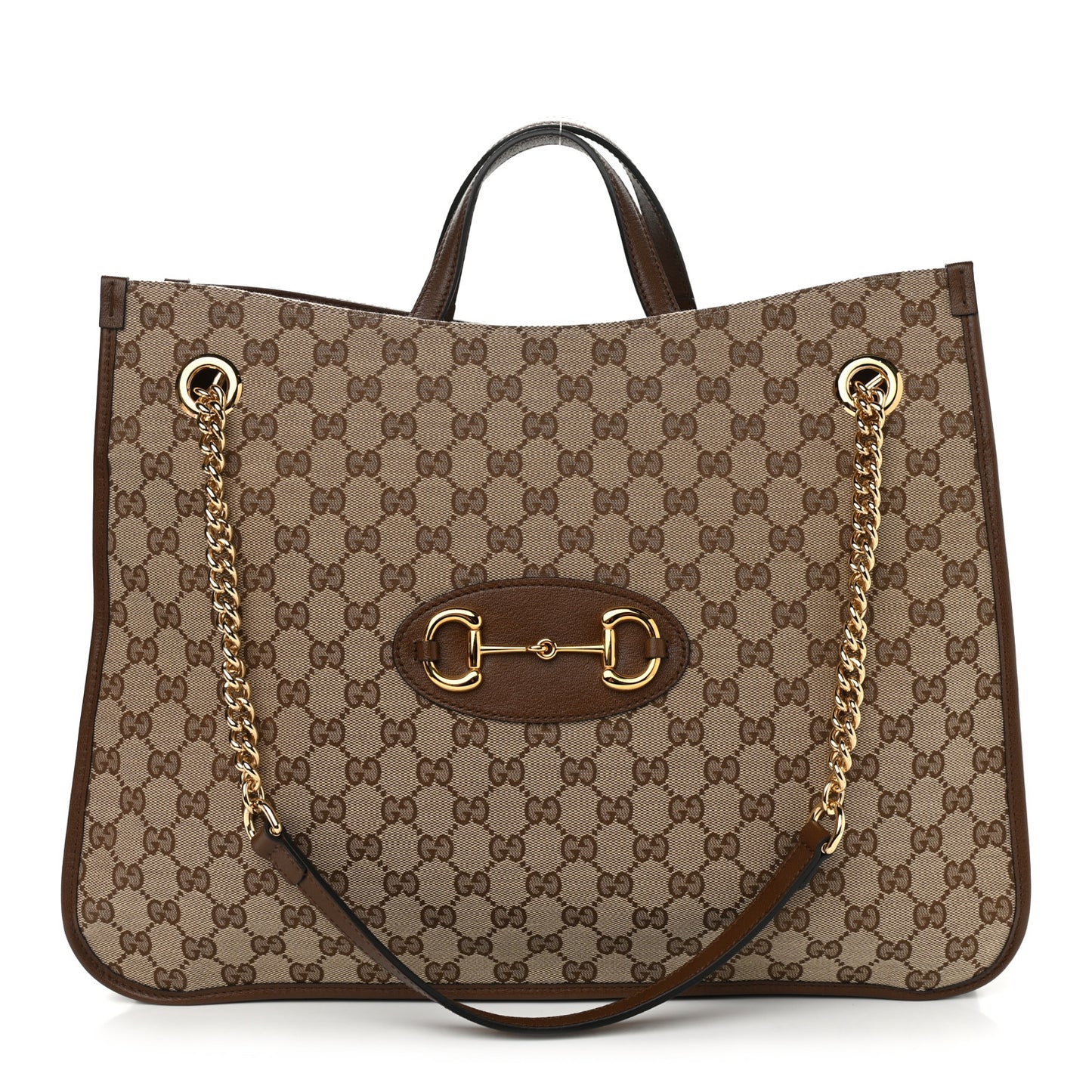 Monogram Calfskin Large Horsebit 1955 Tote Bag Beige Brown Sugar
