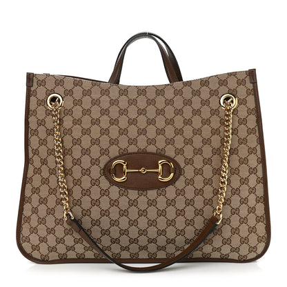 Gucci Monogram Calfskin Large Horsebit 1955 Tote Bag Beige Brown Sugar 1 of 10