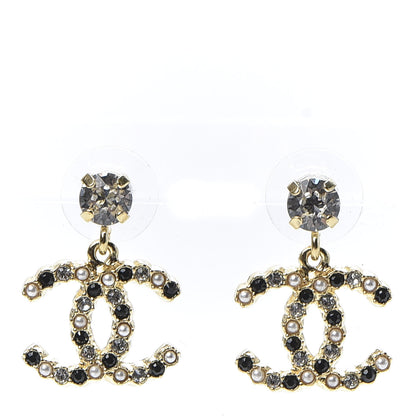 Chanel Resin Crystal Pearl CC Drop Earrings Gold Black 1 of 5