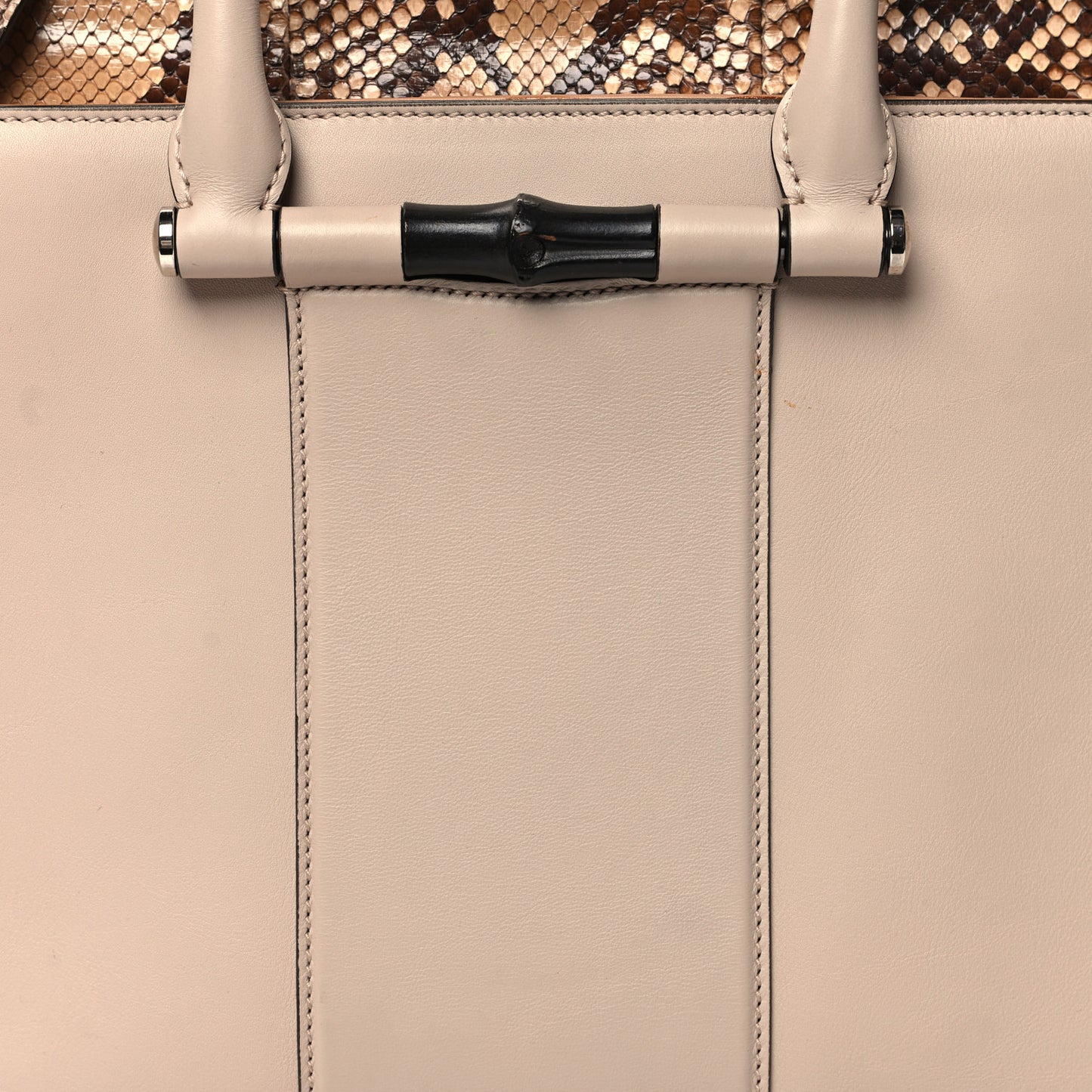 Calfskin Snakeksin Lady Bamboo Top Handle Bag Nude