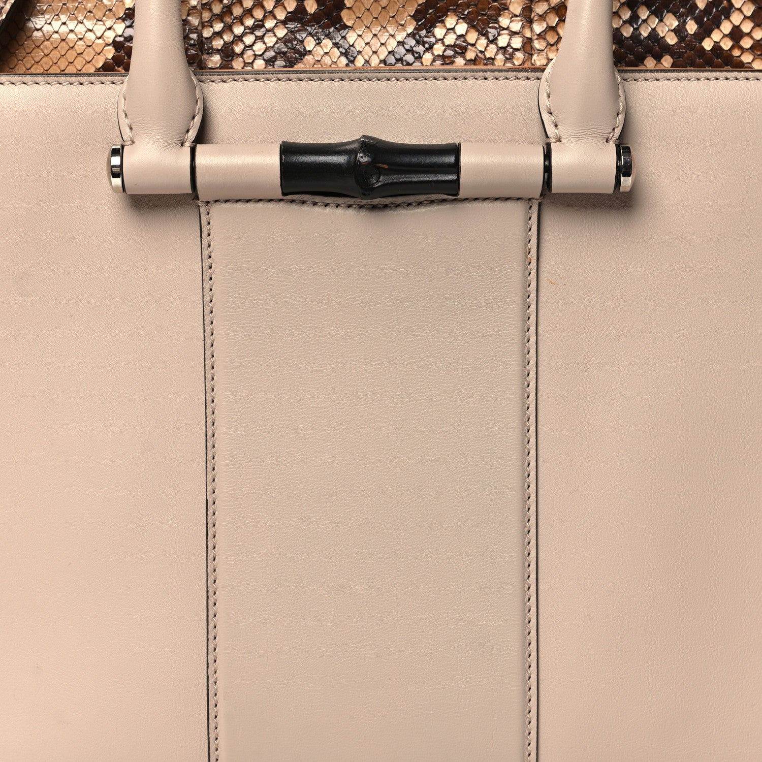 Gucci Calfskin Snakeksin Lady Bamboo Top Handle Bag Nude 9 of 13