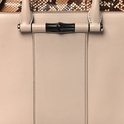Gucci Calfskin Snakeksin Lady Bamboo Top Handle Bag Nude 9 of 13