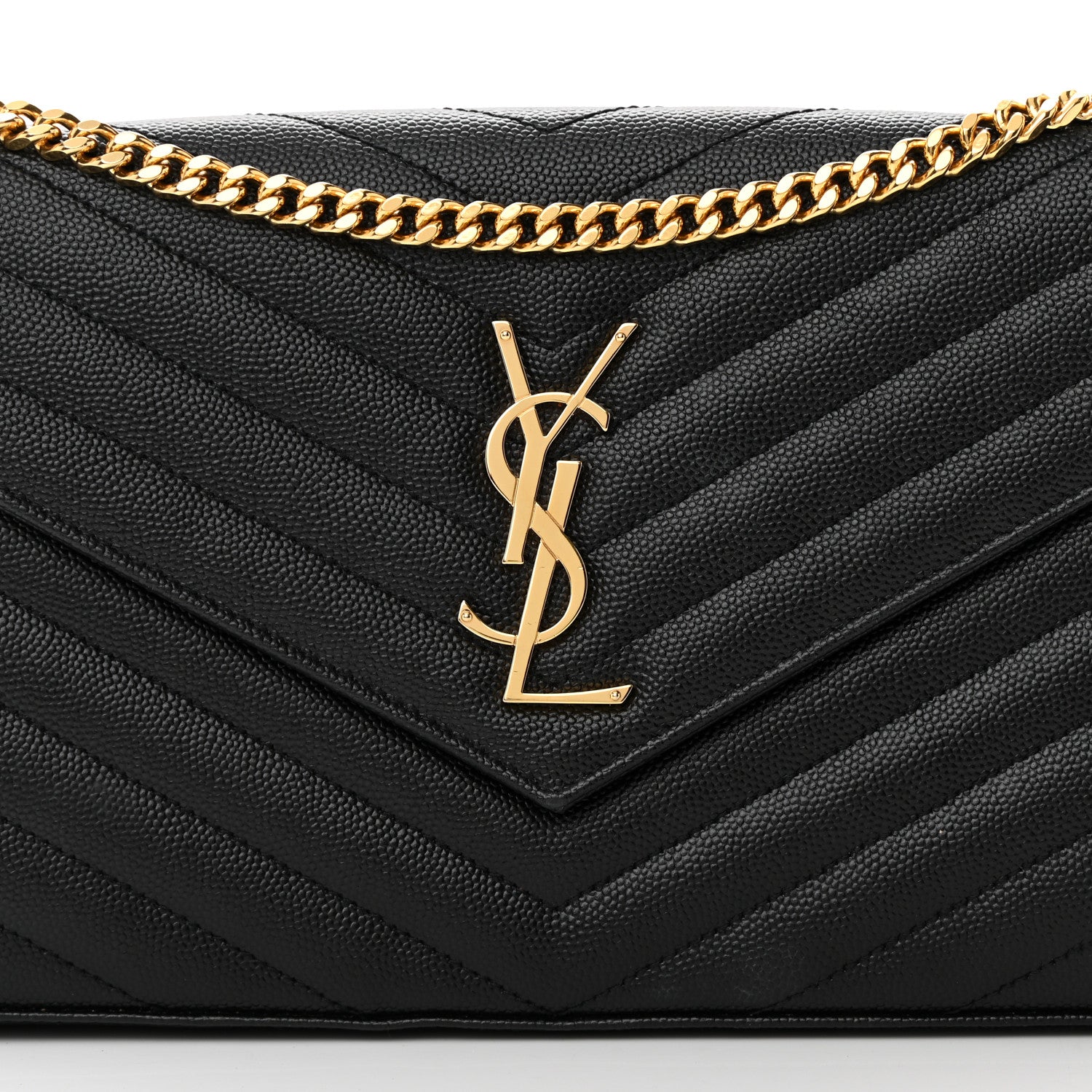 Saint Laurent Grain De Poudre Matelasse Chevron Monogram Chain Wallet Black 8 of 17