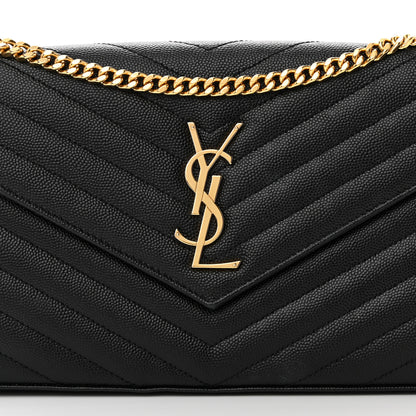 Saint Laurent Grain De Poudre Matelasse Chevron Monogram Chain Wallet Black 8 of 17