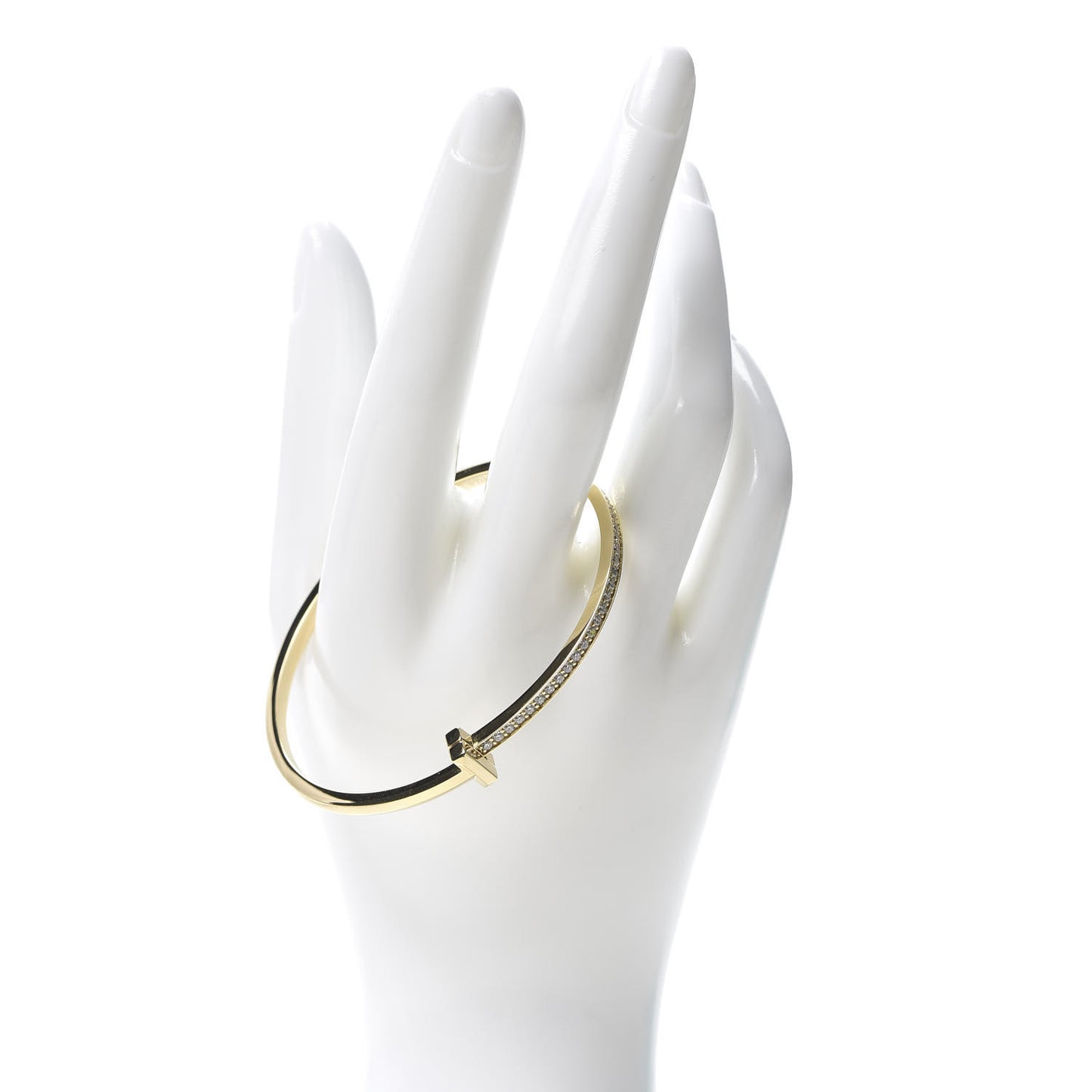 18K Yellow Gold Diamond Narrow T1 Hinged Bangle Bracelet