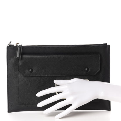 Prada Saffiano Patch Logo Clutch Black Arancio 2 of 7