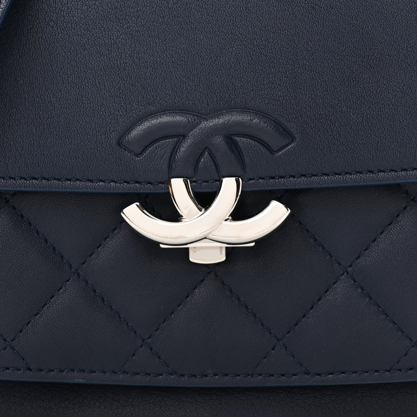 Goatskin Quilted Small CC Box Flap Navy Navy