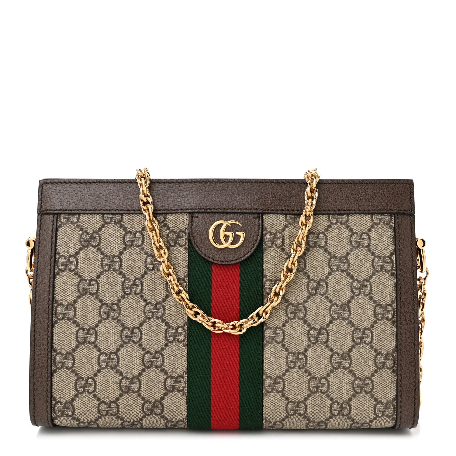 Gucci GG Supreme Monogram Web Medium Ophidia Chain Shoulder Bag Brown 1 of 10