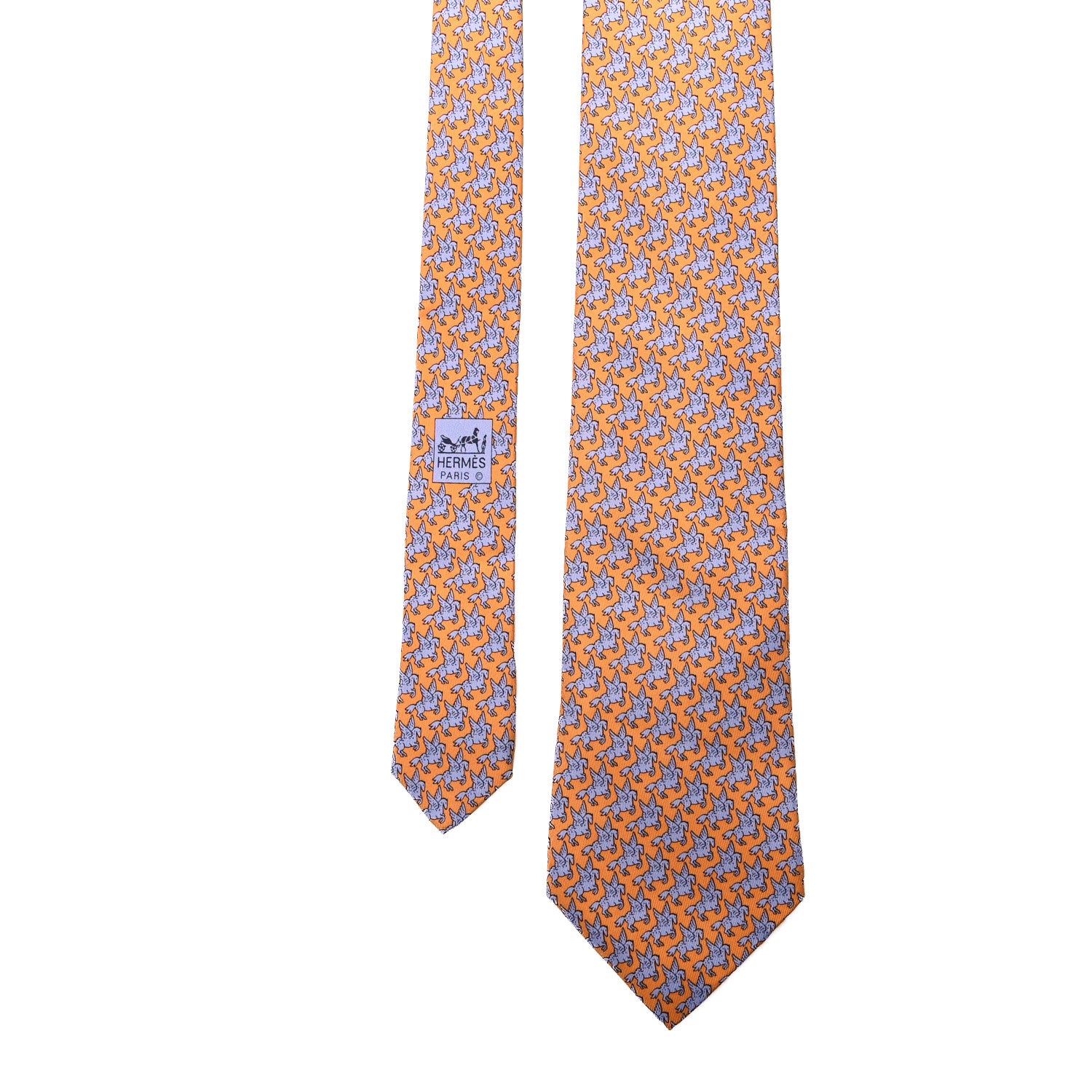Hermes Printed Silk Mens Neck Tie Orange 1 of 6