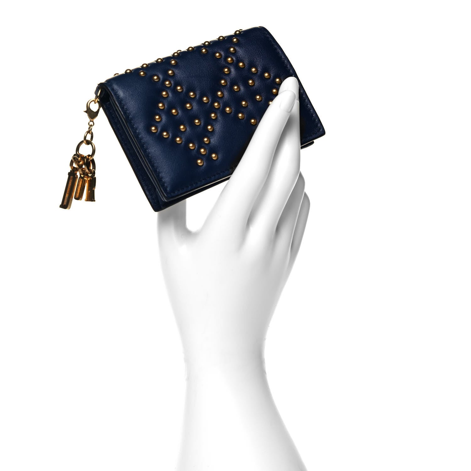 Christian Dior Lambskin Cannage Studded Lady Dior Card Holder Navy 2 of 8
