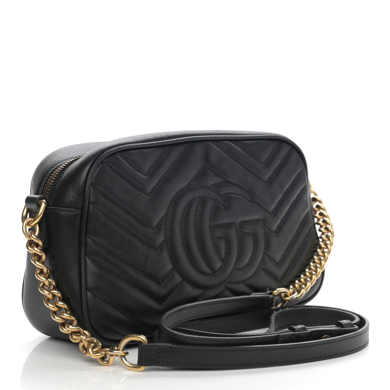 Gucci Calfskin Matelasse Small GG Marmont Chain Shoulder Bag Black 3 of 13