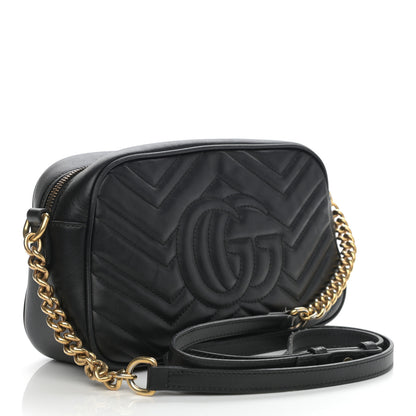 Gucci Calfskin Matelasse Small GG Marmont Chain Shoulder Bag Black 3 of 13