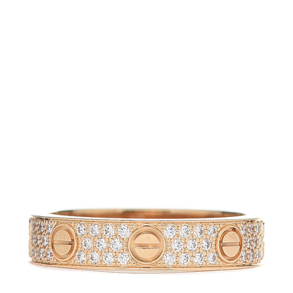 Cartier 18K Yellow Gold Diamond 4mm LOVE Wedding Paved Band Ring 49 5 1 of 6
