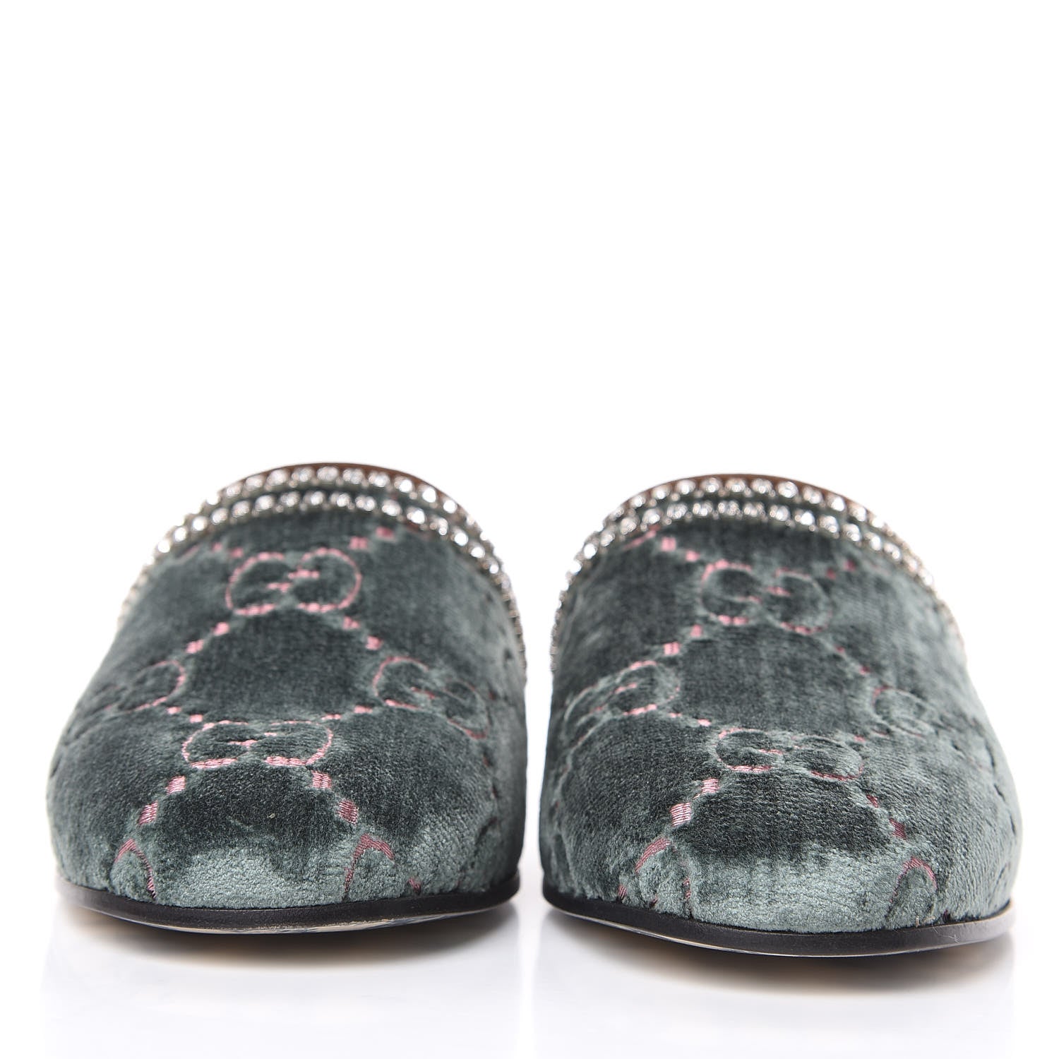 Gucci Velvet GG Monogram Crystal Womens Slippers 35.5 Avio Dusty Pink Vintage Cocoa 2 of 9