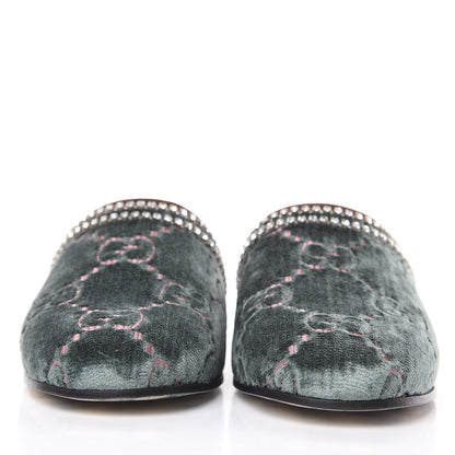 Gucci Velvet GG Monogram Crystal Womens Slippers 35.5 Avio Dusty Pink Vintage Cocoa 2 of 9