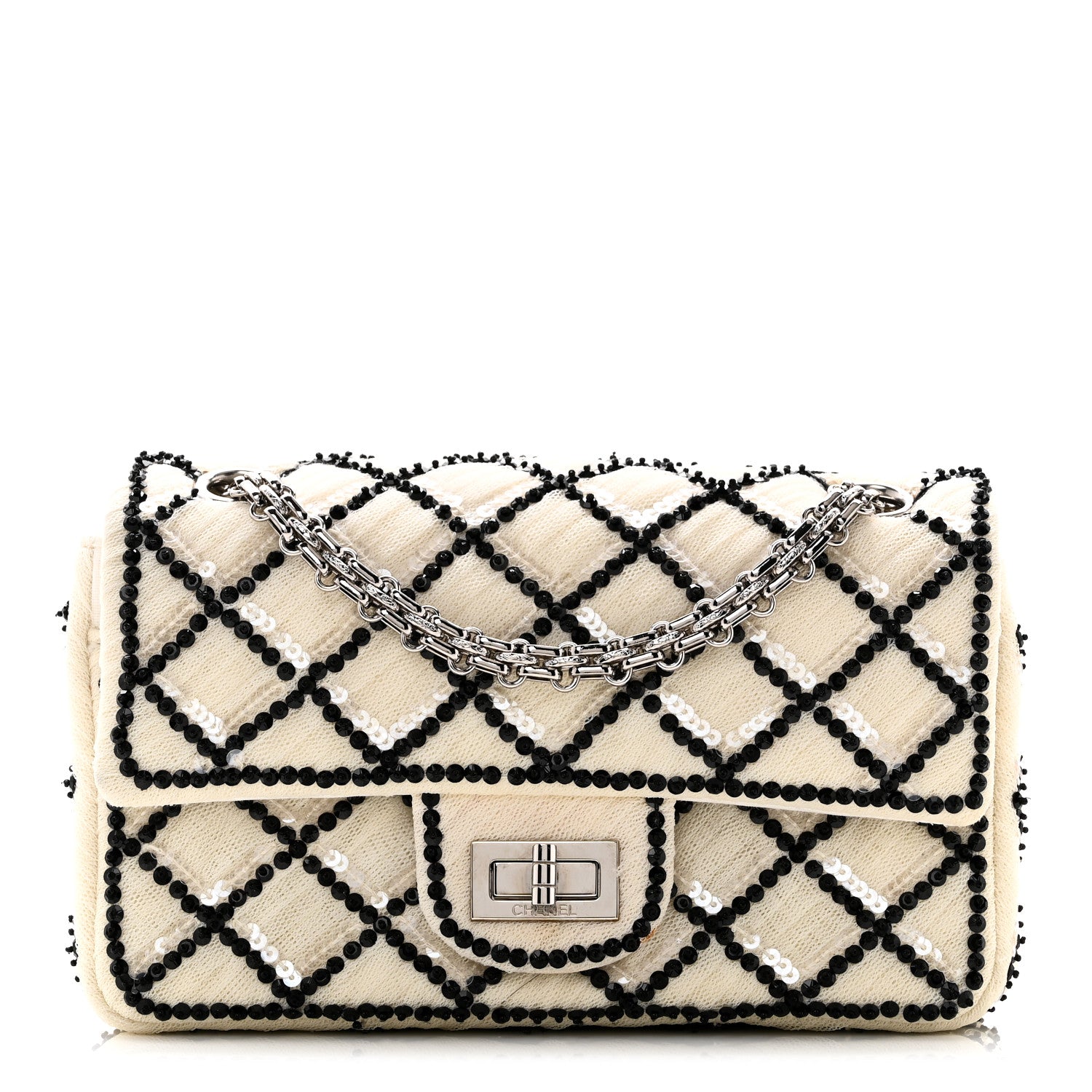 Chanel Sequin Mesh Quilted 224 Reissue Flap White Black 1 of 11