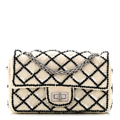 Chanel Sequin Mesh Quilted 224 Reissue Flap White Black 1 of 11