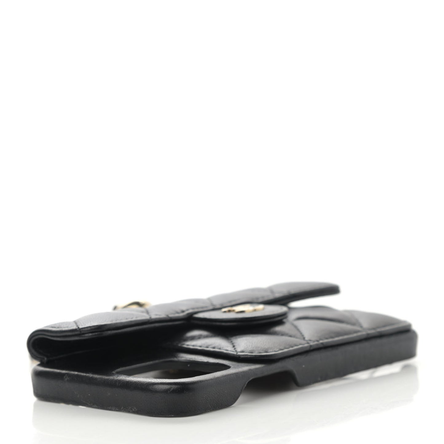 Lambskin Quilted iPhone XII Pro Case With Chain Black