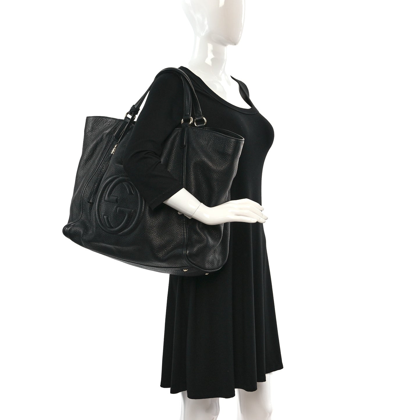 Pebbled Calfskin Large Soho Shoulder Bag Black