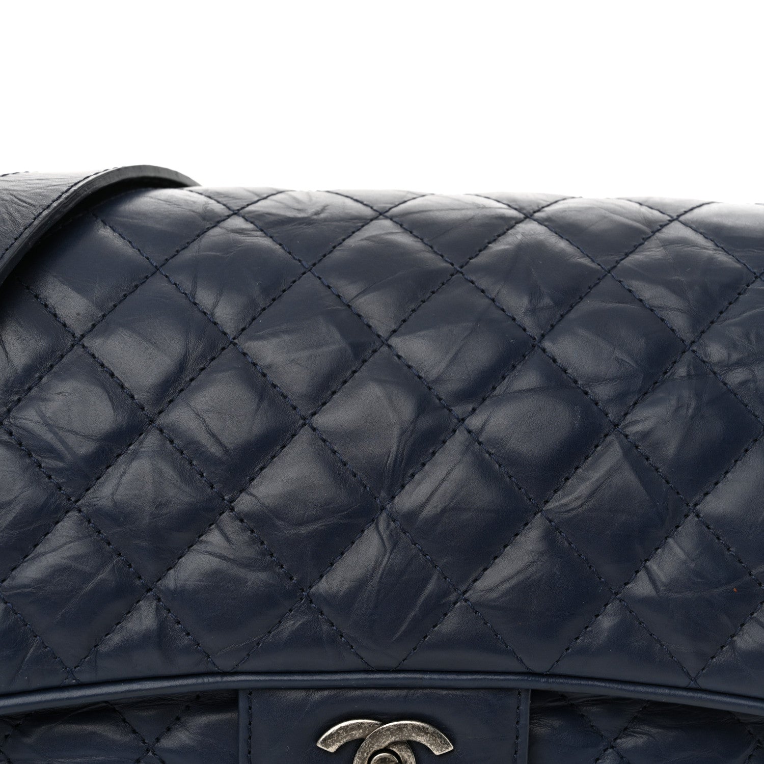 Chanel Crumpled Calfskin Quilted Medium Casual Rock Flap Navy 8 of 12