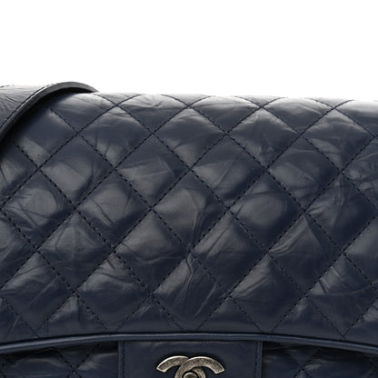Chanel Crumpled Calfskin Quilted Medium Casual Rock Flap Navy 8 of 12