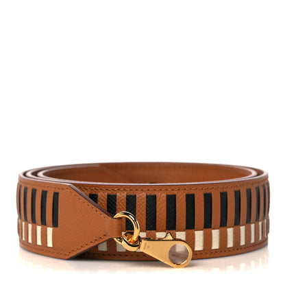 Hermes Epsom 40mm Tressage Shoulder Strap Black Craie Gold 1 of 6