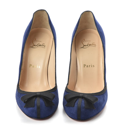 Christian Louboutin Suede Grosgrain Bow 120 Pumps 36 Navy Black 2 of 8