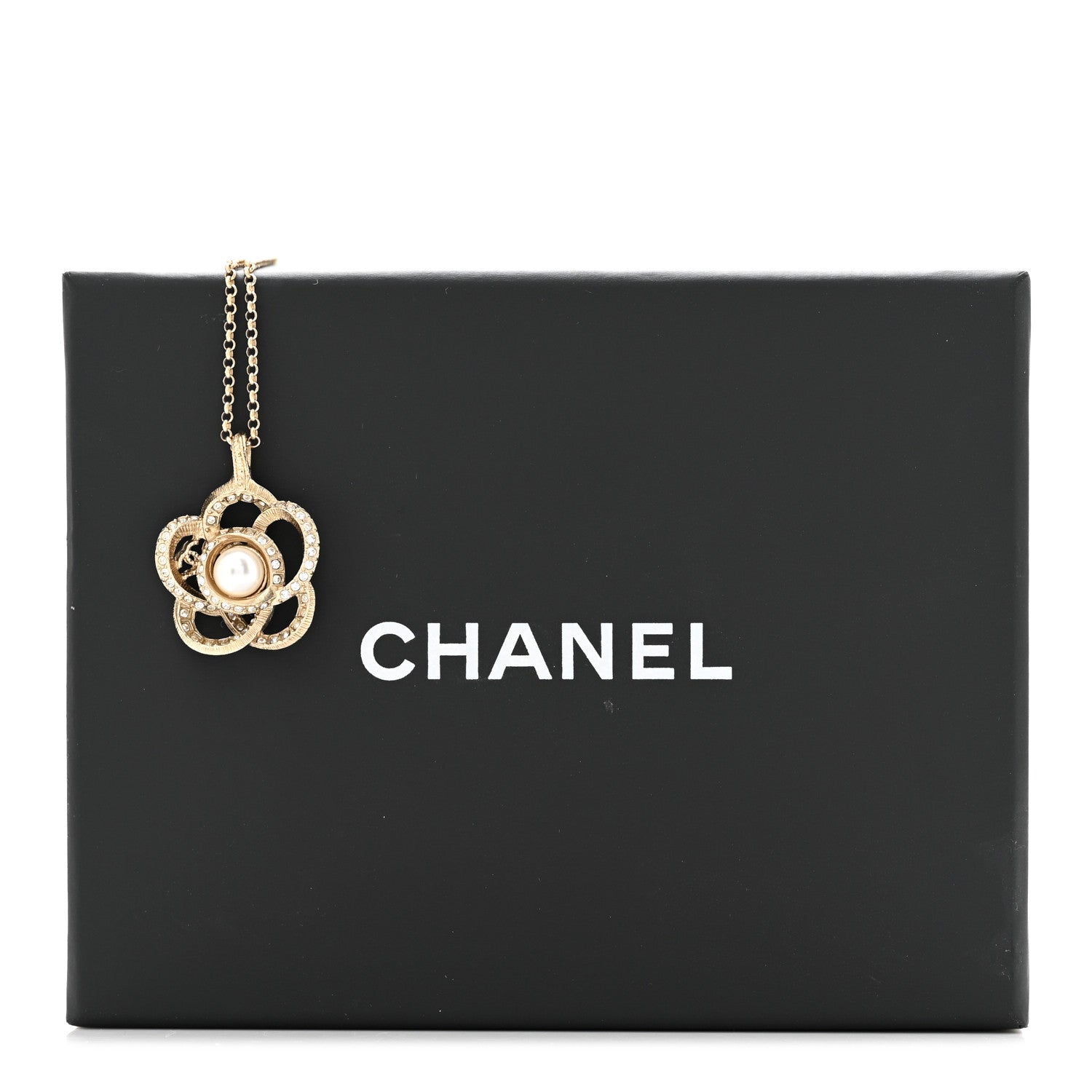 Chanel Crystal Pearl Camellia Necklace Gold 7 of 7