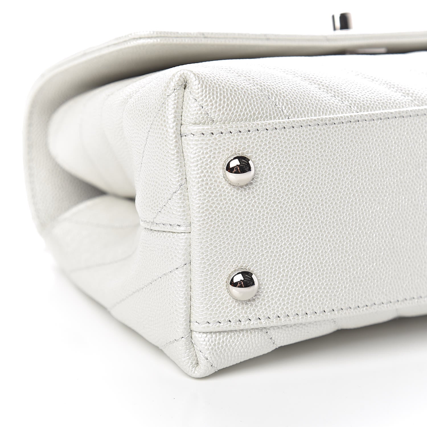 Chanel Iridescent Caviar Chevron Quilted Mini Coco Handle Flap White 8 of 11