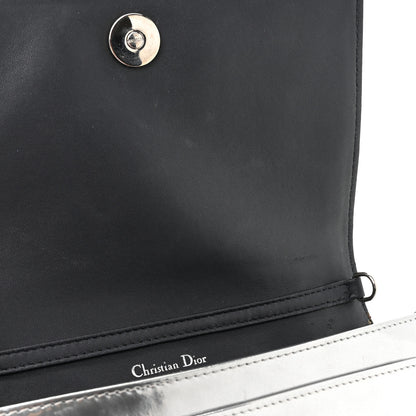 Christian Dior Metallic Patent Micro-Cannage Diorama Wallet on Chain Pouch Silver 11 of 13