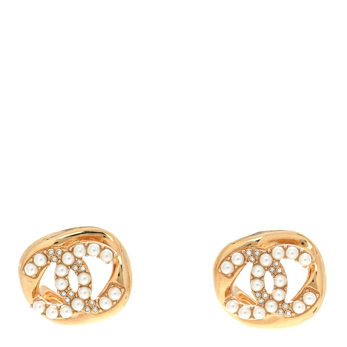 Chanel Crystal Pearl CC Earrings Gold 1 of 5